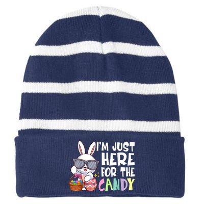 Funny Easter Bunny I'm Just Here For Easter Candy Striped Beanie with Solid Band