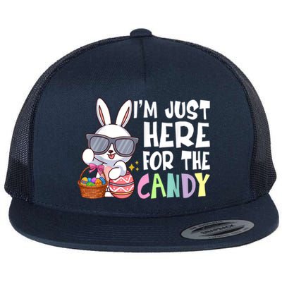 Funny Easter Bunny I'm Just Here For Easter Candy Flat Bill Trucker Hat