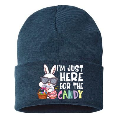 Funny Easter Bunny I'm Just Here For Easter Candy Sustainable Knit Beanie