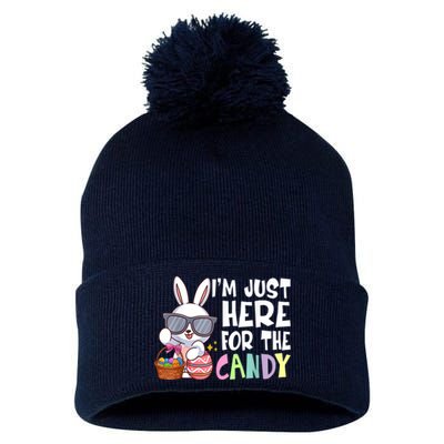 Funny Easter Bunny I'm Just Here For Easter Candy Pom Pom 12in Knit Beanie