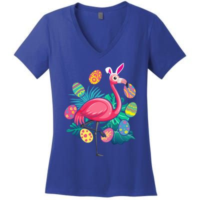 Flamingo Ears Bunny Glasses Eggs Easter Bird Animal Gift Women's V-Neck T-Shirt