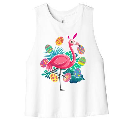 Flamingo Ears Bunny Glasses Eggs Easter Bird Animal Gift Women's Racerback Cropped Tank