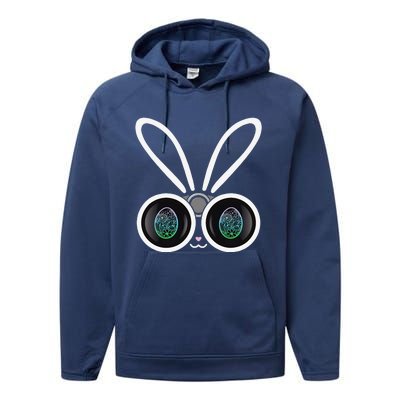 Funny Easter Bunny Egg Hunter With Binoculars Gifts Performance Fleece Hoodie