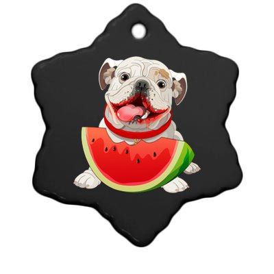 Funny English Bulldog Dog And Watermelon Slice Summer Vacation Gift Ceramic Star Ornament