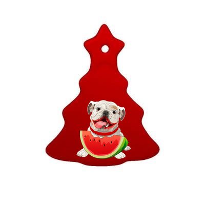 Funny English Bulldog Dog And Watermelon Slice Summer Vacation Gift Ceramic Tree Ornament