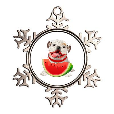 Funny English Bulldog Dog And Watermelon Slice Summer Vacation Gift Metallic Star Ornament