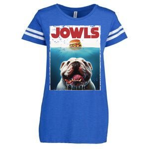 Funny English Bulldog Jowls British Bully Burger Dog Mom Dad Enza Ladies Jersey Football T-Shirt