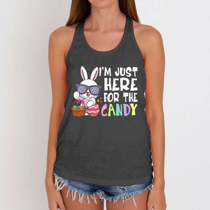 Funny Easter Bunny I'm Just Here For Easter Candy Women's Knotted Racerback Tank