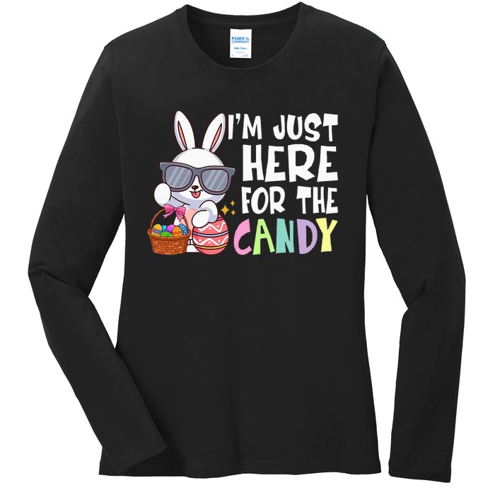 Funny Easter Bunny I'm Just Here For Easter Candy Ladies Long Sleeve Shirt