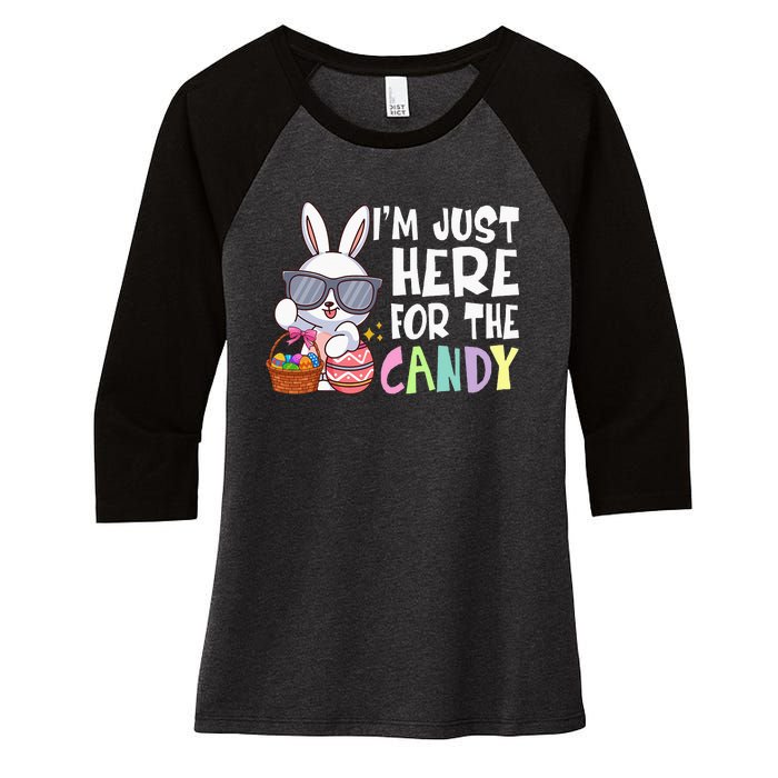 Funny Easter Bunny I'm Just Here For Easter Candy Women's Tri-Blend 3/4-Sleeve Raglan Shirt