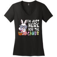 Funny Easter Bunny I'm Just Here For Easter Candy Women's V-Neck T-Shirt