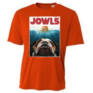 Funny English Bulldog Jowls Burger Bully Dog Mom Dog Dad Cooling Performance Crew T-Shirt