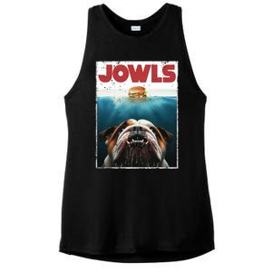 Funny English Bulldog Jowls Burger Bully Dog Mom Dog Dad Ladies PosiCharge Tri-Blend Wicking Tank