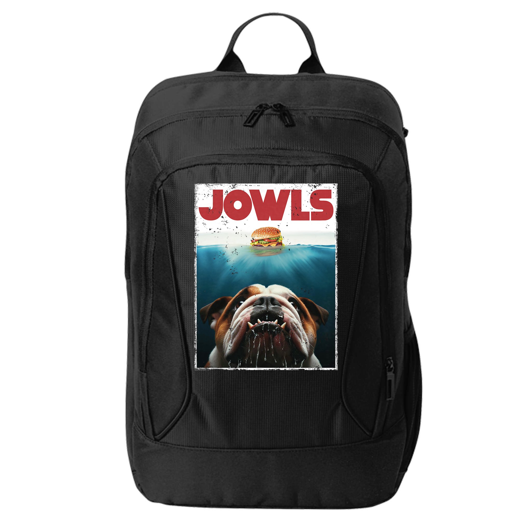 Funny English Bulldog Jowls Burger Bully Dog Mom Dog Dad City Backpack
