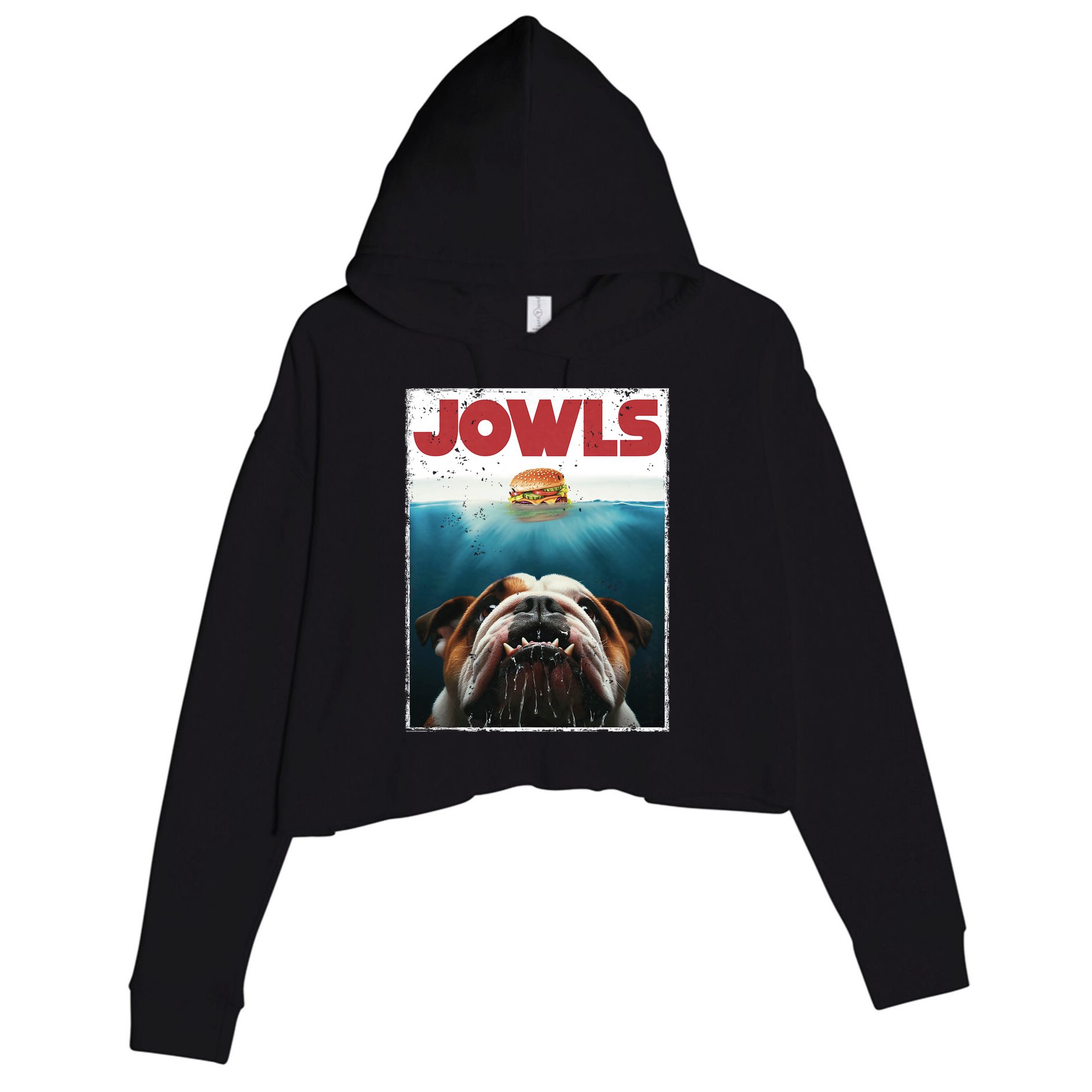 Funny English Bulldog Jowls Burger Bully Dog Mom Dog Dad Crop Fleece Hoodie