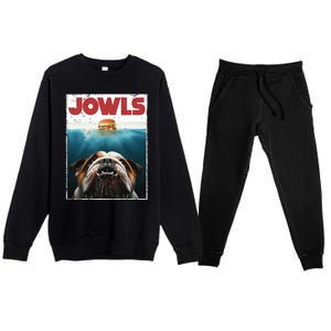 Funny English Bulldog Jowls Burger Bully Dog Mom Dog Dad Premium Crewneck Sweatsuit Set