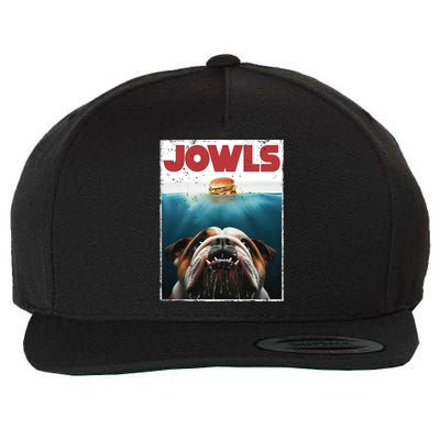 Funny English Bulldog Jowls Burger Bully Dog Mom Dog Dad Wool Snapback Cap