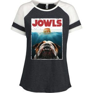 Funny English Bulldog Jowls Burger Bully Dog Mom Dog Dad Enza Ladies Jersey Colorblock Tee