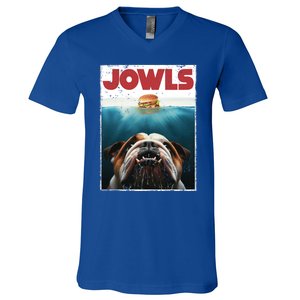 Funny English Bulldog Jowls Burger Bully Dog Mom Dog Dad V-Neck T-Shirt