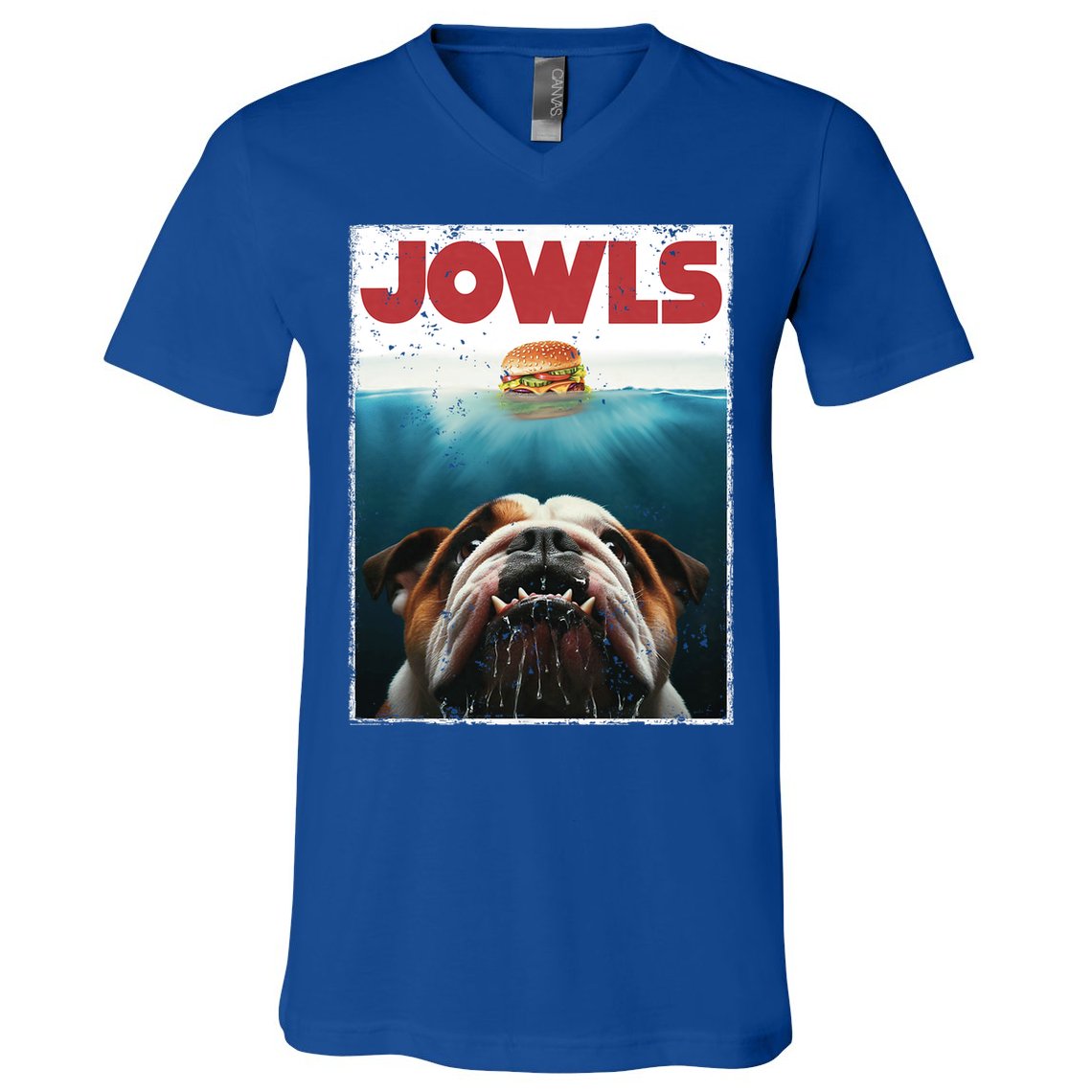 Funny English Bulldog Jowls Burger Bully Dog Mom Dog Dad V-Neck T-Shirt