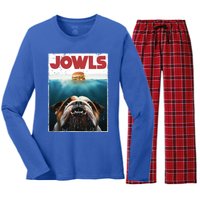 Funny English Bulldog Jowls Burger Bully Dog Mom Dog Dad Women's Long Sleeve Flannel Pajama Set 