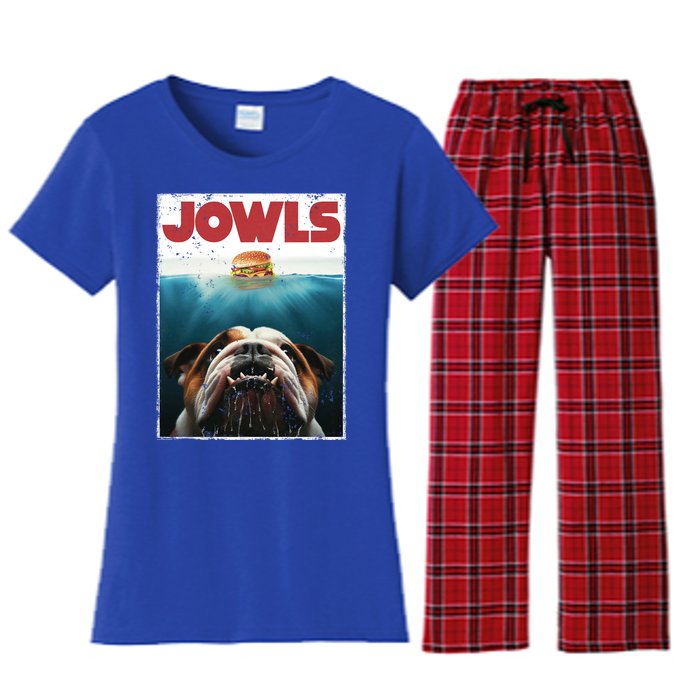 Funny English Bulldog Jowls Burger Bully Dog Mom Dog Dad Women's Flannel Pajama Set