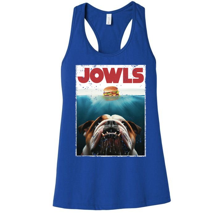 Funny English Bulldog Jowls Burger Bully Dog Mom Dog Dad Women's Racerback Tank