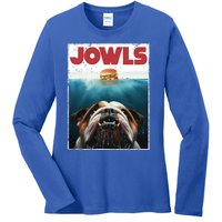 Funny English Bulldog Jowls Burger Bully Dog Mom Dog Dad Ladies Long Sleeve Shirt