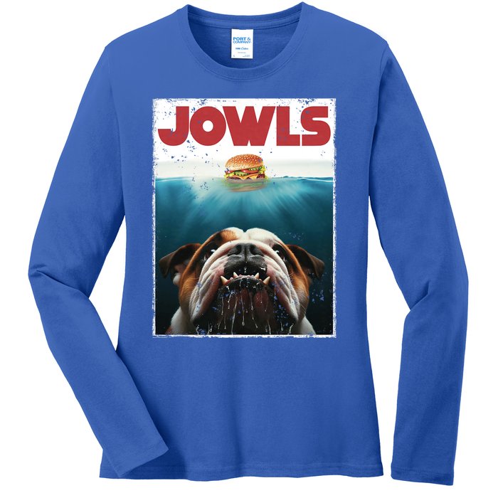 Funny English Bulldog Jowls Burger Bully Dog Mom Dog Dad Ladies Long Sleeve Shirt