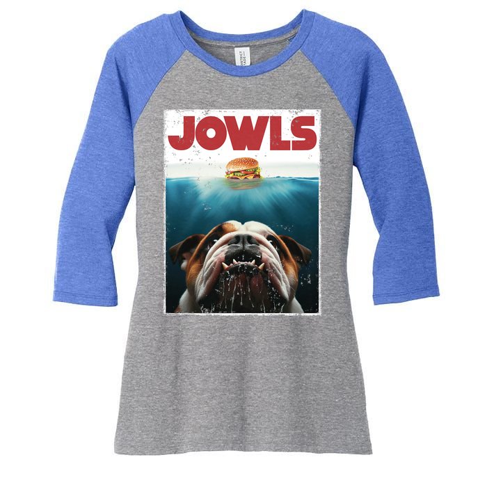 Funny English Bulldog Jowls Burger Bully Dog Mom Dog Dad Women's Tri-Blend 3/4-Sleeve Raglan Shirt