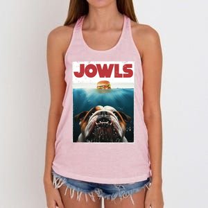 Funny English Bulldog Jowls Burger Bully Dog Mom Dog Dad Women's Knotted Racerback Tank