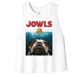 Funny English Bulldog Jowls Burger Bully Dog Mom Dog Dad Women's Racerback Cropped Tank