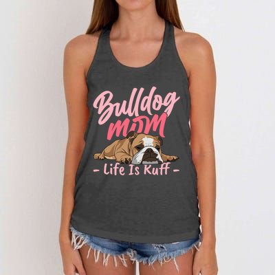 Funny English Bulldog Apparel Bulldog Mom Life Women's Knotted Racerback Tank