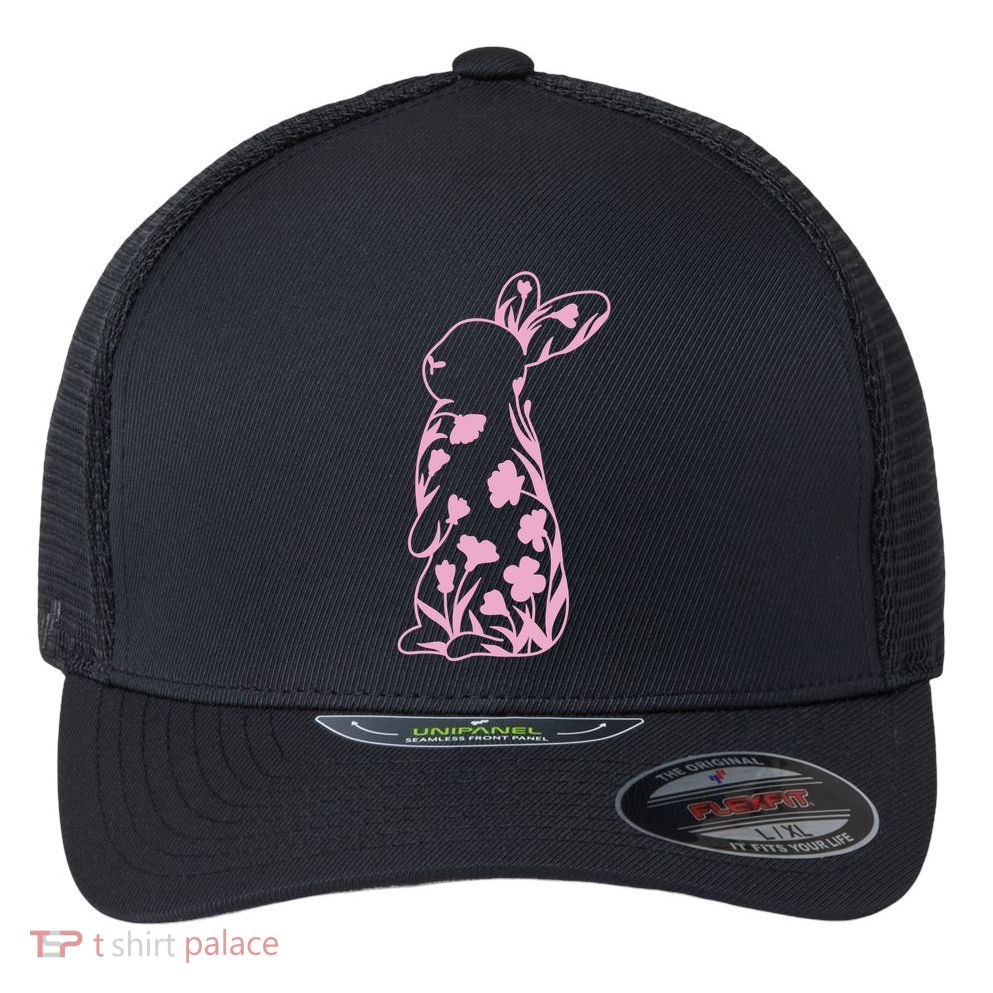 Floral Easter Bunny Flexfit Unipanel Trucker Cap