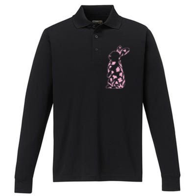 Floral Easter Bunny Performance Long Sleeve Polo