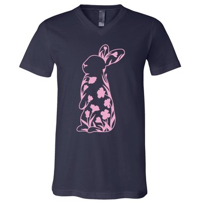 Floral Easter Bunny V-Neck T-Shirt