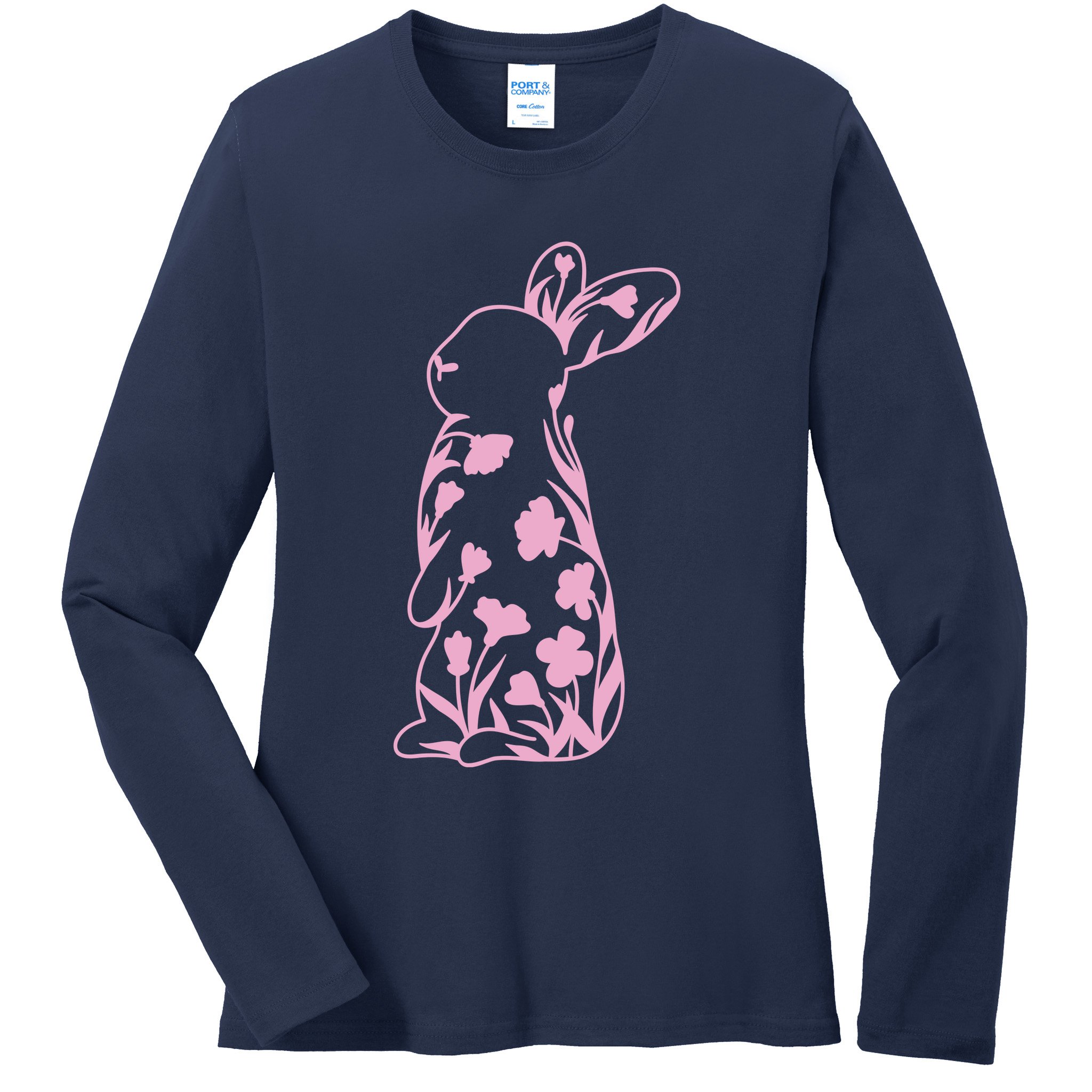 Floral Easter Bunny Ladies Long Sleeve Shirt