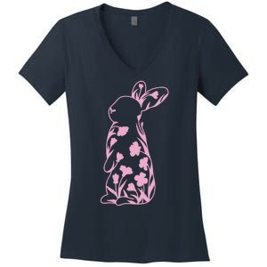 Floral Easter Bunny Women's V-Neck T-Shirt