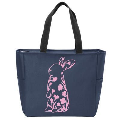 Floral Easter Bunny Zip Tote Bag