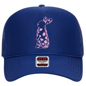 Floral Easter Bunny High Crown Mesh Back Trucker Hat