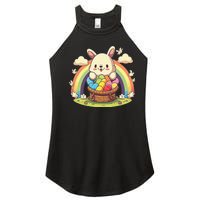 Fluffy Easter bunny holding a basket of colorful Easter eggs Women's Perfect Tri Rocker Tank