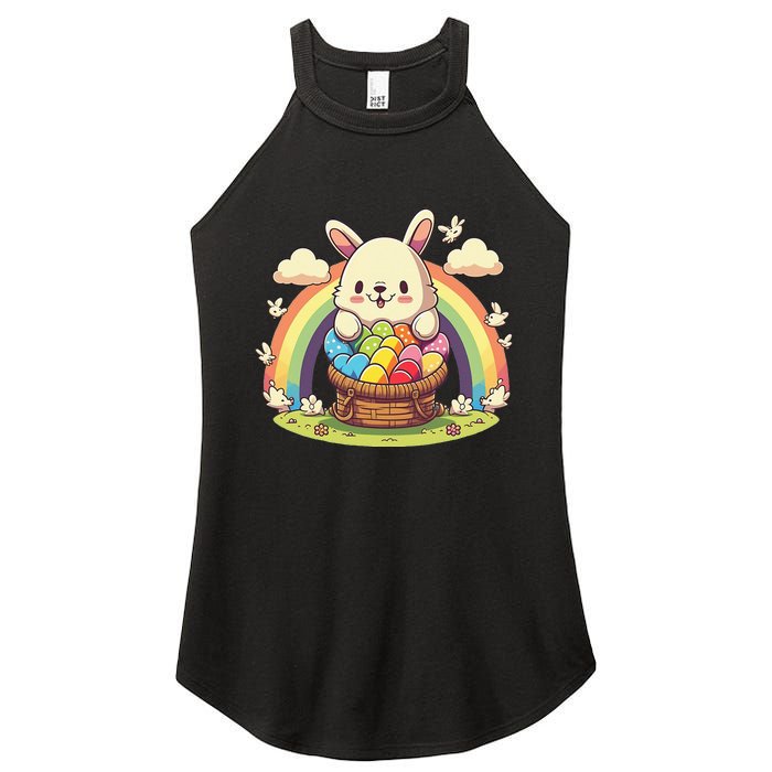 Fluffy Easter bunny holding a basket of colorful Easter eggs Women's Perfect Tri Rocker Tank