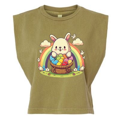 Fluffy Easter bunny holding a basket of colorful Easter eggs Garment-Dyed Women's Muscle Tee