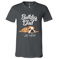 Funny English Bulldog T Bulldog Dad Life Is Ruff V-Neck T-Shirt