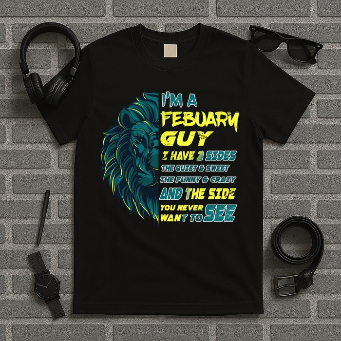 February Birthday Guy Has 3 Sides Sweet Funny Crazy  T-Shirt