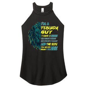 February Birthday Guy Has 3 Sides Sweet Funny Crazy  Women's Perfect Tri Rocker Tank