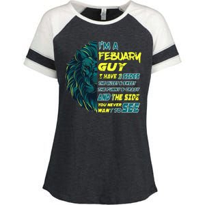 February Birthday Guy Has 3 Sides Sweet Funny Crazy  Enza Ladies Jersey Colorblock Tee