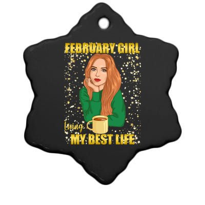 February Girl Living My Best Life Ceramic Star Ornament