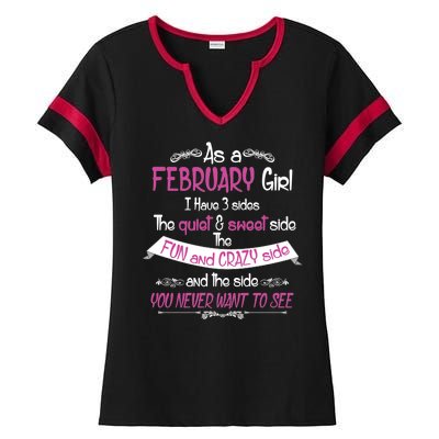 February Girl Sweet But Crazy Funny Birthday Ladies Halftime Notch Neck Tee