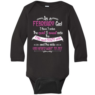 February Girl Sweet But Crazy Funny Birthday Baby Long Sleeve Bodysuit